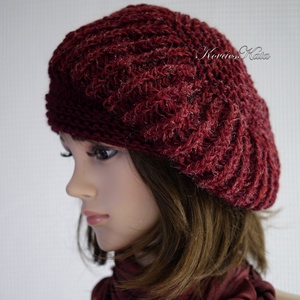 BORBÁLA / bordós - exkluzív kézzel kötött gyapjú-akril sapka, barett - ruha & divat - sál, sapka, kendő - sapka - Meska.hu
