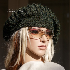 BORBÁLA / olív-mix - exkluzív kézzel kötött zsenília-akril-buklé sapka, barett - ruha & divat - sál, sapka, kendő - sapka - Meska.hu