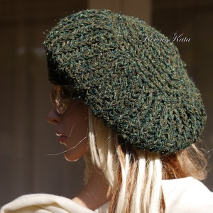 BORBÁLA / olív-mix - exkluzív kézzel kötött zsenília-akril-buklé sapka, barett - ruha & divat - sál, sapka, kendő - sapka - Meska.hu
