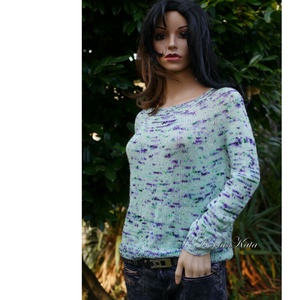 CRAZY REGINA / ibolyás - exkluzív egyedi festésű kézzel kötött finomgyapjú pulóver  - ruha & divat - női ruha - pulóver - Meska.hu