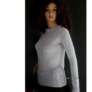 ZSANETT / BabyAlpaca Silk - exkluzív kézzel kötött pulóver / gyöngy-szürke - ruha & divat - női ruha - pulóver - Meska.hu