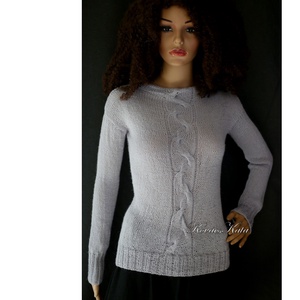 ZSANETT / BabyAlpaca Silk - exkluzív kézzel kötött pulóver / gyöngy-szürke - ruha & divat - női ruha - pulóver - Meska.hu