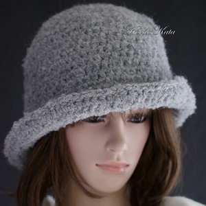 ALPAKA FLAPPER - exkluzív horgolt alpaka-buklé gyapjú kalap / szürke - ruha & divat - sál, sapka, kendő - kalap - Meska.hu