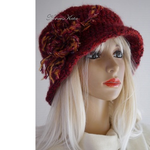 ALPAKA FLAPPER - exkluzív horgolt alpaka-buklé gyapjú kalap / bordó - ruha & divat - sál, sapka, kendő - kalap - Meska.hu