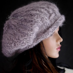 DORA / szederhab - extravagáns kézzel kötött chunky mohair gomba sapka, barett  - ruha & divat - sál, sapka, kendő - sapka - Meska.hu