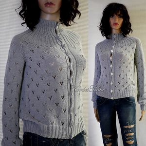 PATRÍCIA -  exkluzív merinó-silk kézzel kötött kardigán, pulóver / ezüst-szürke, Ruha & Divat, Női ruha, Pulóver, Kötés, MESKA