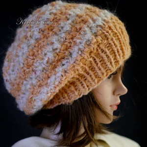 SZILVI-SAPI / barack - chunky beanie, kézzel kötött gyapjú-alpaka sapka  - ruha & divat - sál, sapka, kendő - sapka - Meska.hu