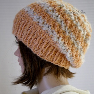 SZILVI-SAPI / barack - chunky beanie, kézzel kötött gyapjú-alpaka sapka  - ruha & divat - sál, sapka, kendő - sapka - Meska.hu