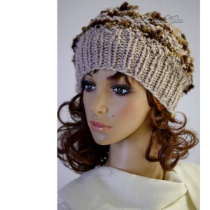 SZILVI-SAPI / bézs - chunky beanie, kézzel kötött gyapjú-alpaka sapka  - ruha & divat - sál, sapka, kendő - sapka - Meska.hu