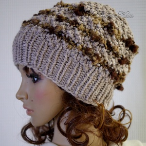 SZILVI-SAPI / bézs - chunky beanie, kézzel kötött gyapjú-alpaka sapka  - ruha & divat - sál, sapka, kendő - sapka - Meska.hu