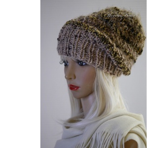 SZILVI-SAPI / tweed - trendi chunky beanie, kézzel kötött gyapjú sapka  - ruha & divat - sál, sapka, kendő - sapka - Meska.hu