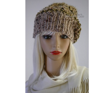 SZILVI-SAPI / tweed - trendi chunky beanie, kézzel kötött gyapjú sapka  - ruha & divat - sál, sapka, kendő - sapka - Meska.hu