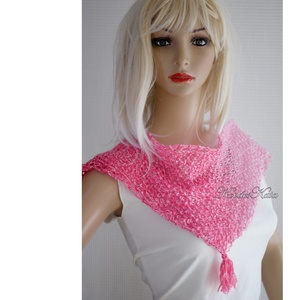 ROXY / pink - kézzel kötött flitteres design sálkendő   - ruha & divat - sál, sapka, kendő - sál - Meska.hu