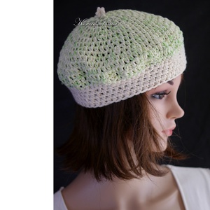 DORCI / zöldalma - horgolt pamut barett, svájci-sapka - ruha & divat - sál, sapka, kendő - sapka - Meska.hu