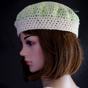DORCI / zöldalma - horgolt pamut barett, svájci-sapka - ruha & divat - sál, sapka, kendő - sapka - Meska.hu