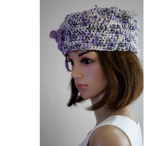 DORCI / viola - kézzel festett gyapjúfonalból horgolt barett, svájci-sapka - ruha & divat - sál, sapka, kendő - sapka - Meska.hu
