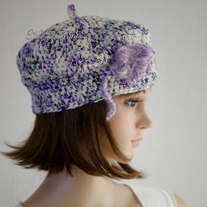 DORCI / viola - kézzel festett gyapjúfonalból horgolt barett, svájci-sapka - ruha & divat - sál, sapka, kendő - sapka - Meska.hu