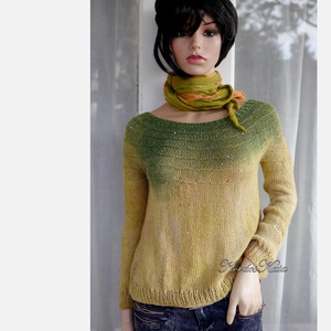 FATIME DYED - egyedi festésű kézzel kötött selyem-merinó artsy pulóver / mustár, Ruha & Divat, Női ruha, Pulóver, Kötés, Festett tárgyak, MESKA
