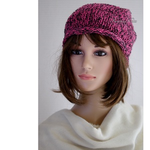 BEANIE / körte - trendi kézzel kötött pamut sapka / fukszia - ruha & divat - sál, sapka, kendő - sapka - Meska.hu