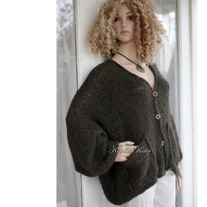 ZSÓKA / kávé - trendi kézzel kötött zsenília  + silk mohair túlméretes kardigán - ruha & divat - női ruha - pulóver - Meska.hu