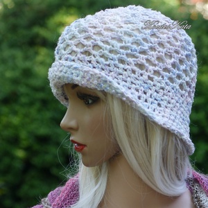 HÁLÓS FLAPPER - exkluzív horgolt nyári kalap / babycolor - Meska.hu