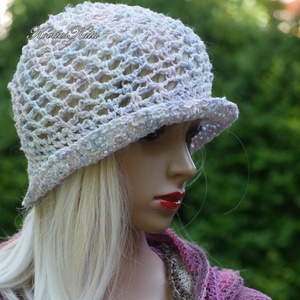 HÁLÓS FLAPPER - exkluzív horgolt nyári kalap / babycolor - ruha & divat - sál, sapka, kendő - kalap - Meska.hu