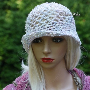 HÁLÓS FLAPPER - exkluzív horgolt nyári kalap / babycolor - ruha & divat - sál, sapka, kendő - kalap - Meska.hu