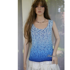  PIUME TOP - egyedileg kézzel festett, - kötött felső, pulóver / pávakék - ruha & divat - női ruha - pulóver - Meska.hu