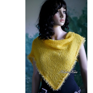  DELUXE SILK VÁLLKENDŐ - exkluzív kézzel kötött-festett selyem-jak- merinó kendő / napsárga - ruha & divat - sál, sapka, kendő - vállkendő - Meska.hu