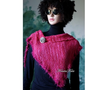  DELUXE SILK VÁLLKENDŐ - exkluzív kézzel kötött-festett selyem-jak- merinó kendő / deep magenta - ruha & divat - sál, sapka, kendő - vállkendő - Meska.hu