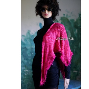  DELUXE SILK VÁLLKENDŐ - exkluzív kézzel kötött-festett selyem-jak- merinó kendő / deep magenta - ruha & divat - sál, sapka, kendő - vállkendő - Meska.hu