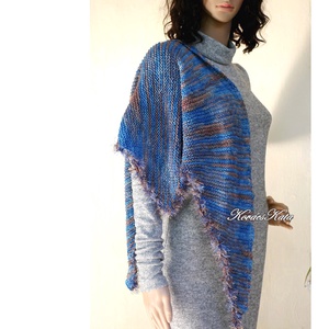 DELUXE SILK VÁLLKENDŐ - exkluzív kézzel kötött-festett selyem-jak- merinó kendő / pávakék, Ruha & Divat, Sál, Sapka, Kendő, Vállkendő, Kötés, Festett tárgyak, MESKA