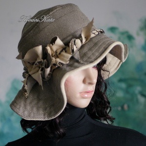 AGATHA - bohém design szövet kalap / keki - ruha & divat - sál, sapka, kendő - kalap - Meska.hu