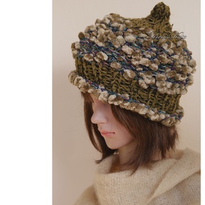 LUCA-SAPI / olív - bohém kézzel kötött gyapjú sapka  - ruha & divat - sál, sapka, kendő - sapka - Meska.hu