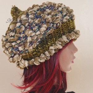 LUCA-SAPI / olív - bohém kézzel kötött gyapjú sapka  - Meska.hu