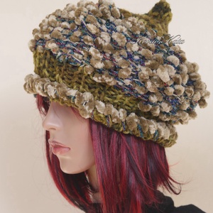 LUCA-SAPI / olív - bohém kézzel kötött gyapjú sapka  - ruha & divat - sál, sapka, kendő - sapka - Meska.hu