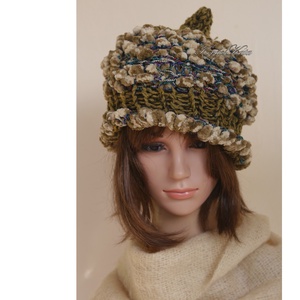 LUCA-SAPI / olív - bohém kézzel kötött gyapjú sapka  - ruha & divat - sál, sapka, kendő - sapka - Meska.hu