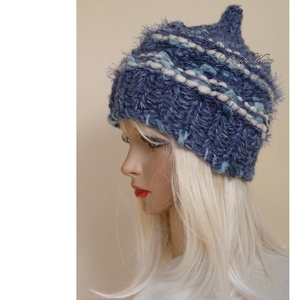 LUCA-SAPI / kék - bohém kézzel kötött design gyapjú sapka  - Meska.hu