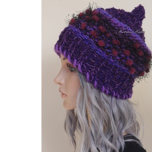 LUCA-SAPI / ibolya - bohém kézzel kötött design gyapjú sapka  - ruha & divat - sál, sapka, kendő - sapka - Meska.hu