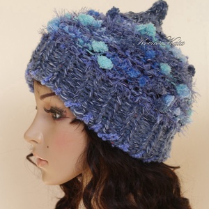 LUCA-SAPI / kék - bohém kézzel kötött design gyapjú sapka  - Meska.hu