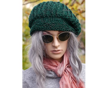 BORBÁLA / zöld-melír - kézzel kötött design sapka - Meska.hu