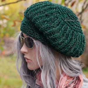 BORBÁLA / zöld-melír - kézzel kötött design sapka - ruha & divat - sál, sapka, kendő - sapka - Meska.hu