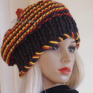 LUCA BARETT / barna-narancs - bohém kézzel kötött gyapjú sapka  - ruha & divat - sál, sapka, kendő - sapka - Meska.hu