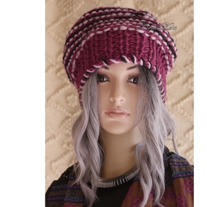 LUCA BARETT / bordós - bohém kézzel kötött gyapjú sapka  - ruha & divat - sál, sapka, kendő - sapka - Meska.hu