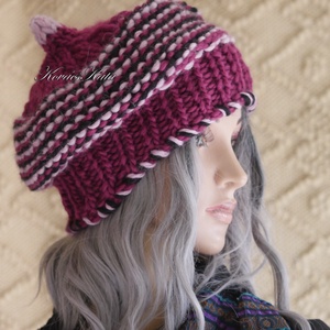 LUCA BARETT / bordós - bohém kézzel kötött gyapjú sapka  - ruha & divat - sál, sapka, kendő - sapka - Meska.hu