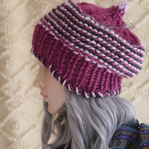 LUCA BARETT / bordós - bohém kézzel kötött gyapjú sapka  - Meska.hu