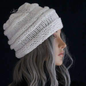 AMY-SAPI / hófehér - trendi kötött design sapka - ruha & divat - sál, sapka, kendő - sapka - Meska.hu