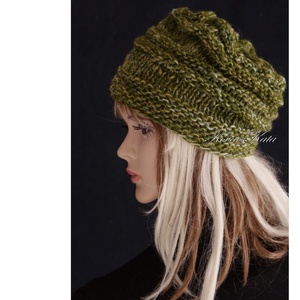 AMY-SAPI / olív - trendi kézzel kötött sapka - Meska.hu