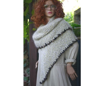 RICE-KENDŐ - romantikus kézzel kötött chunky moher vállkendő / menta, Ruha & Divat, Sál, Sapka, Kendő, Vállkendő, Kötés, MESKA