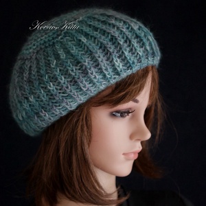 LORCA / óceán - egyedileg festett finomgyapjú és kidsilk mohair kézzel kötött sapka, barett - ruha & divat - sál, sapka, kendő - sapka - Meska.hu